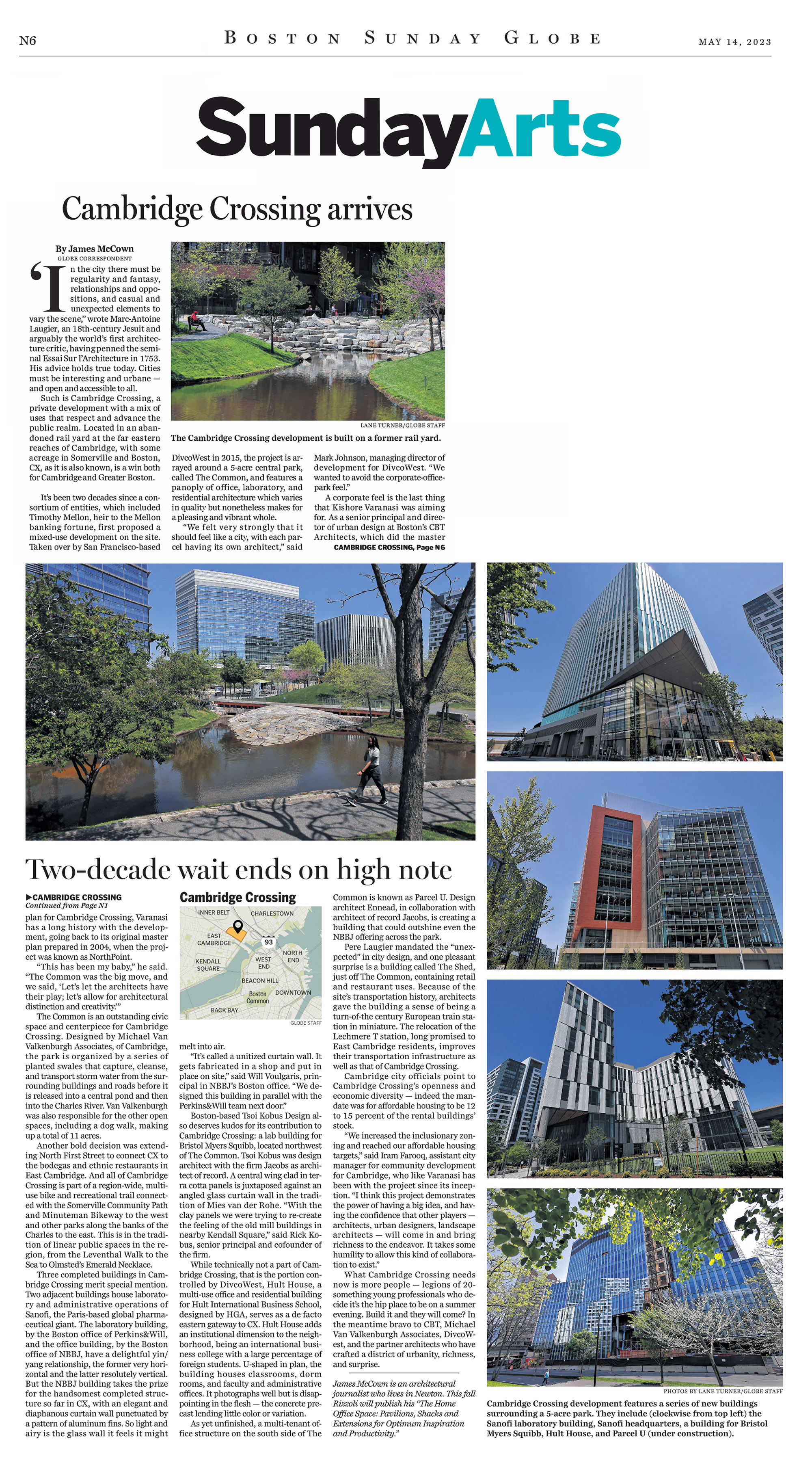 The Boston Globe Features Cambridge Crossing and a recent lab/office project by Tsoi Kobus Design